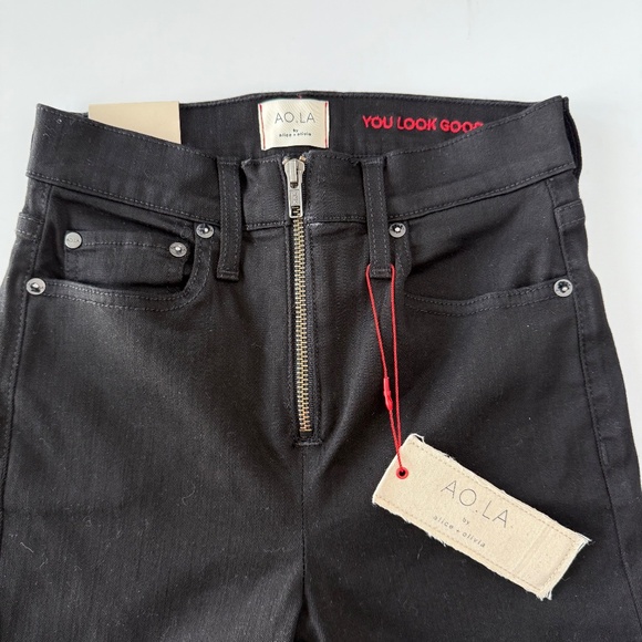 NWT AO.LA By Alice + Olivia Black High Rise Ankle Skinny Jean size 25 - Picture 3 of 10